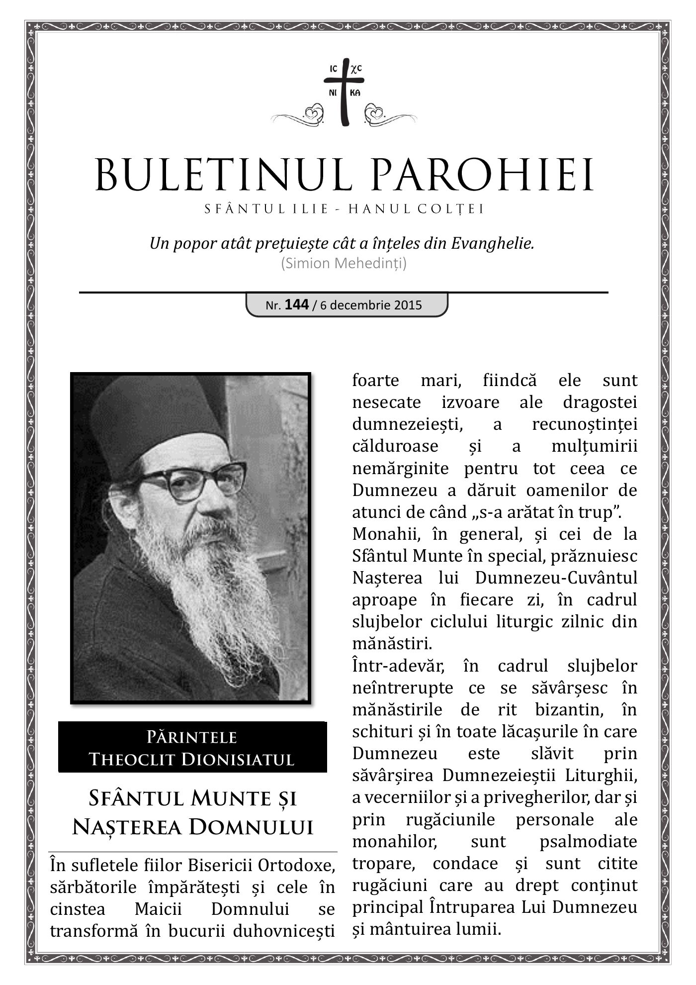 Pagina întâi a numărului 144