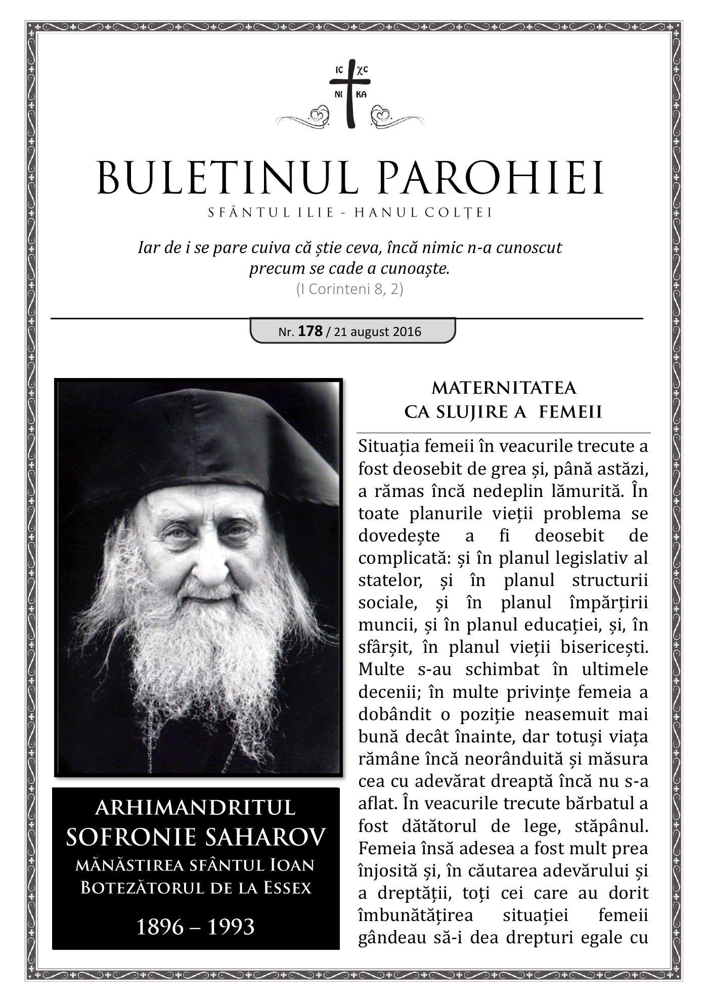 Pagina întâi a numărului 178