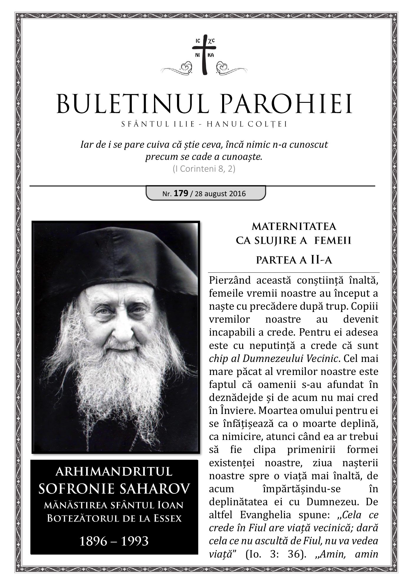Pagina întâi a numărului 179