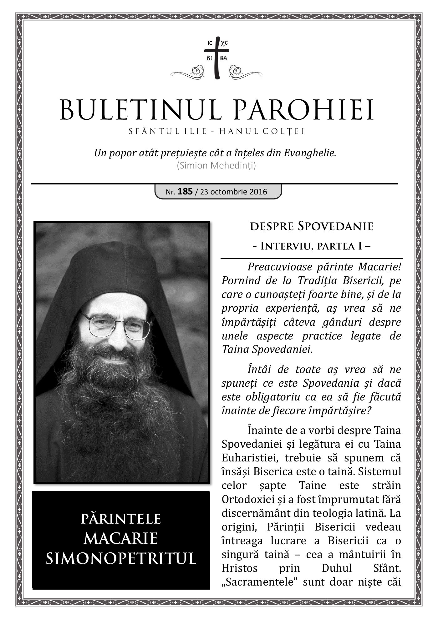Pagina întâi a numărului 185