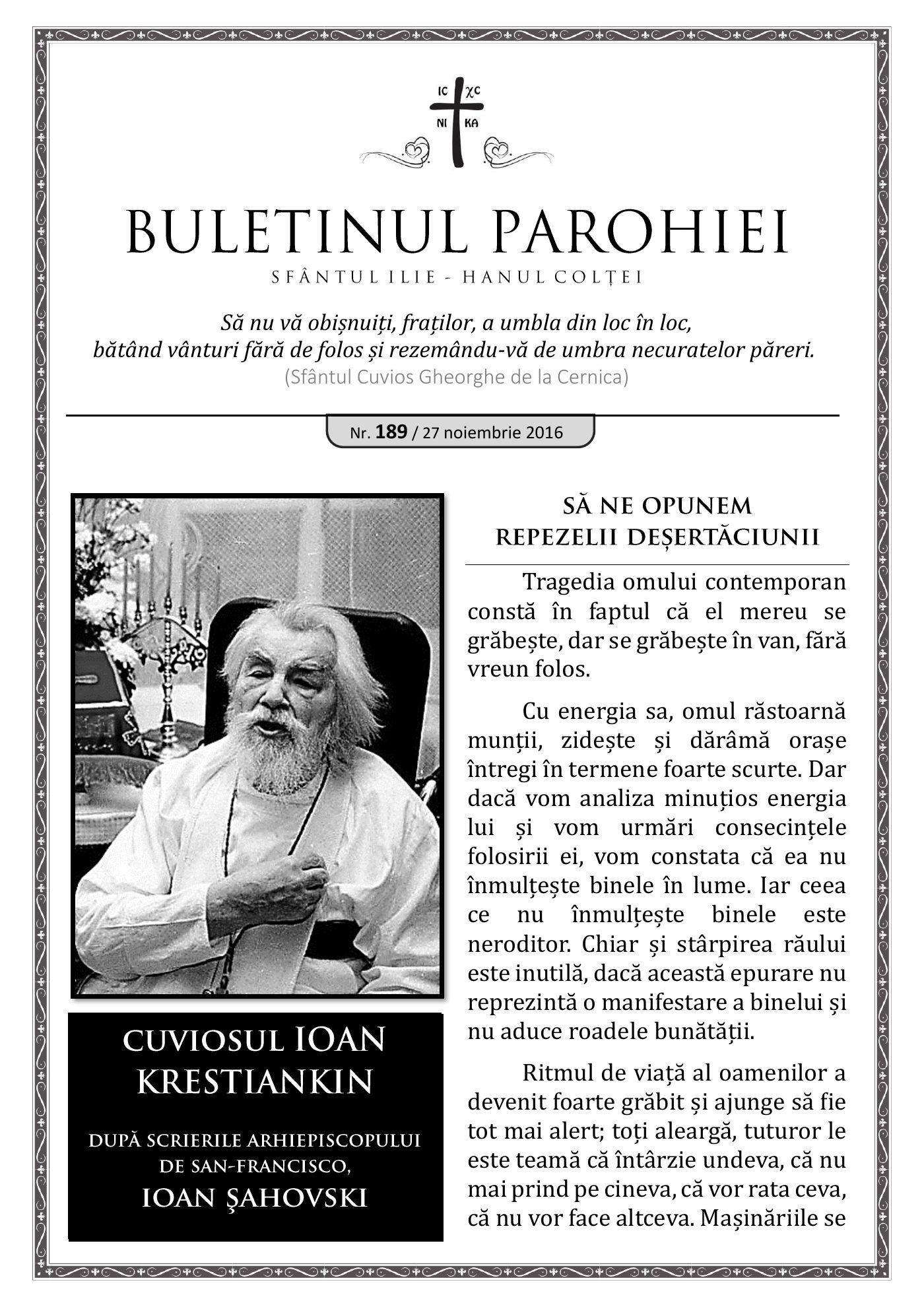 Pagina întâi a numărului 189