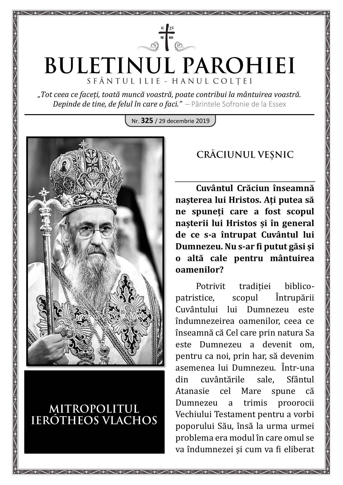Pagina întâi a numărului 325