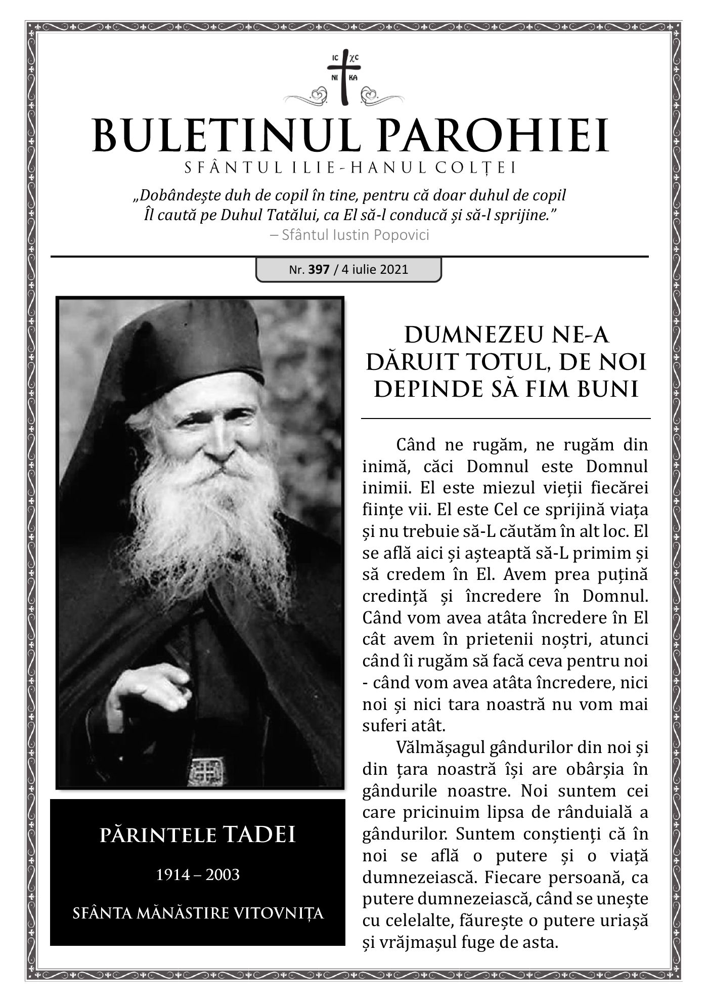 Pagina întâi a numărului 397