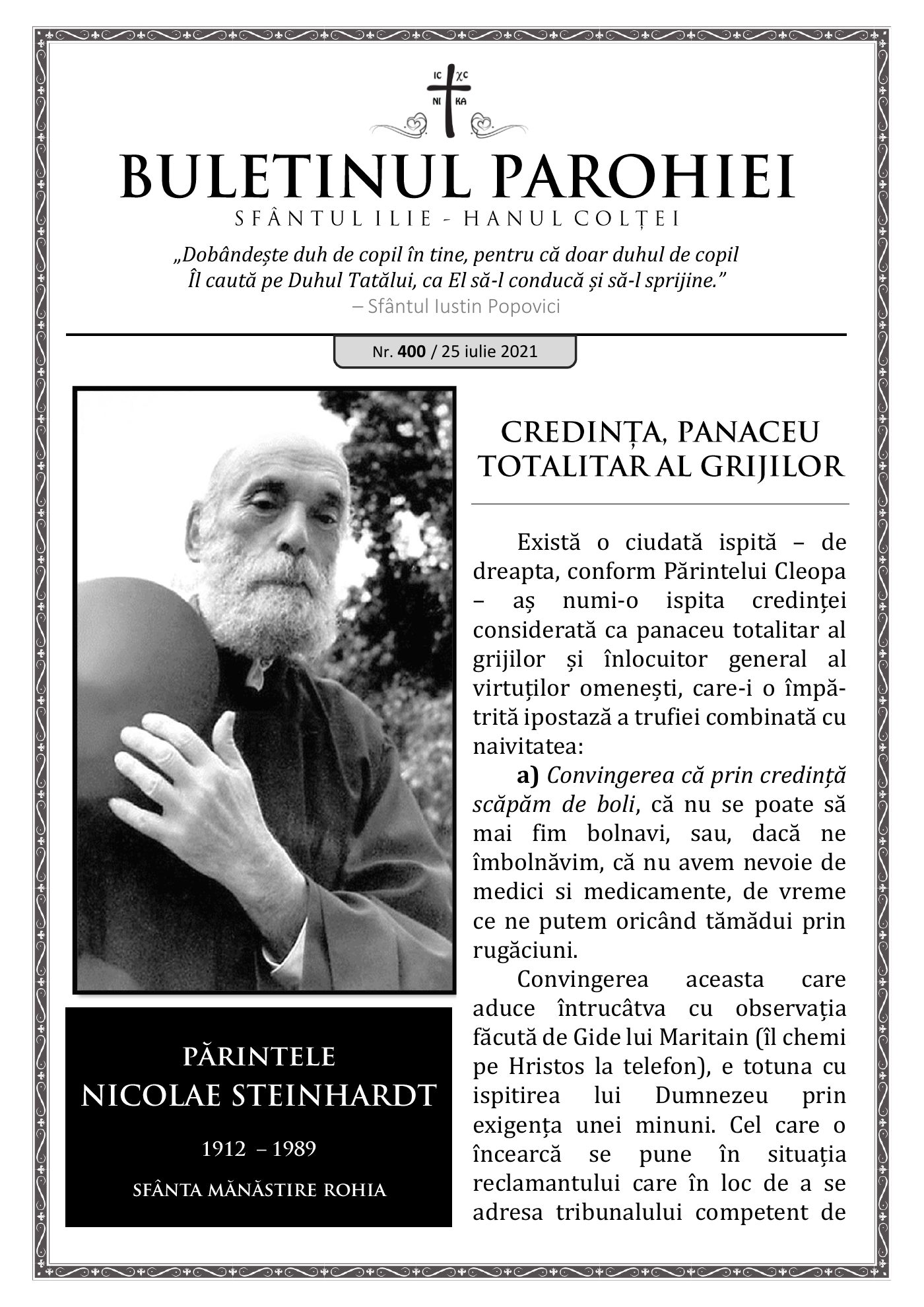 Pagina întâi a numărului 400