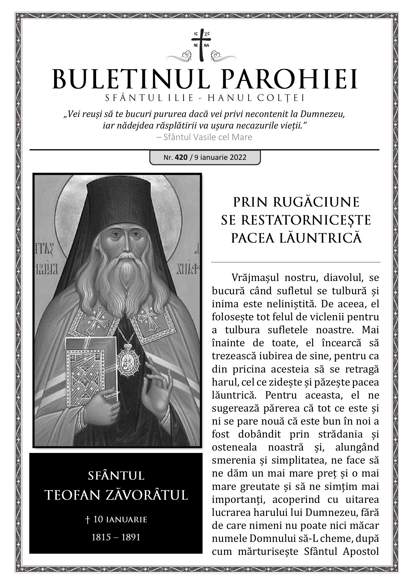 Pagina întâi a numărului 420
