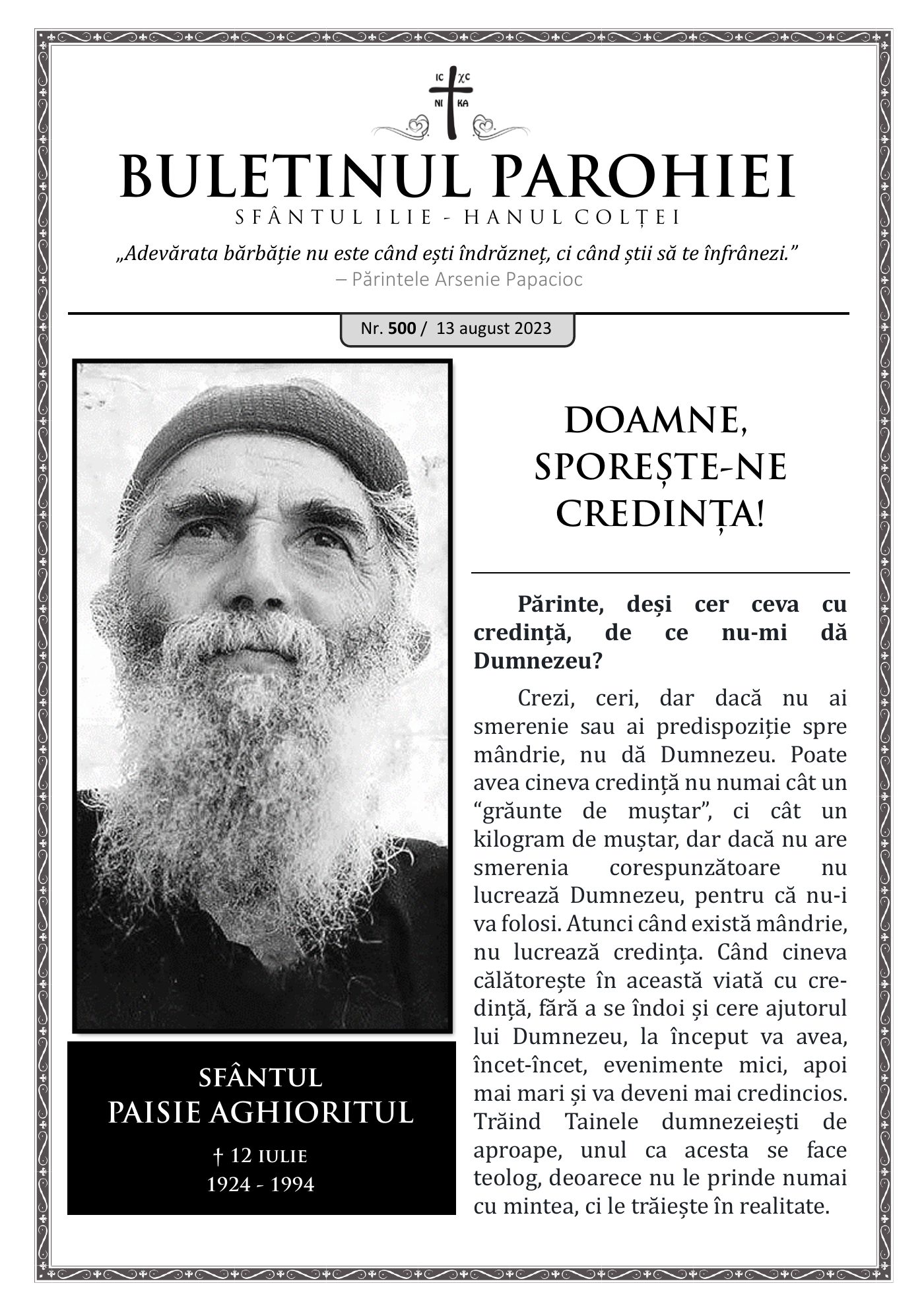 Pagina întâi a numărului 500