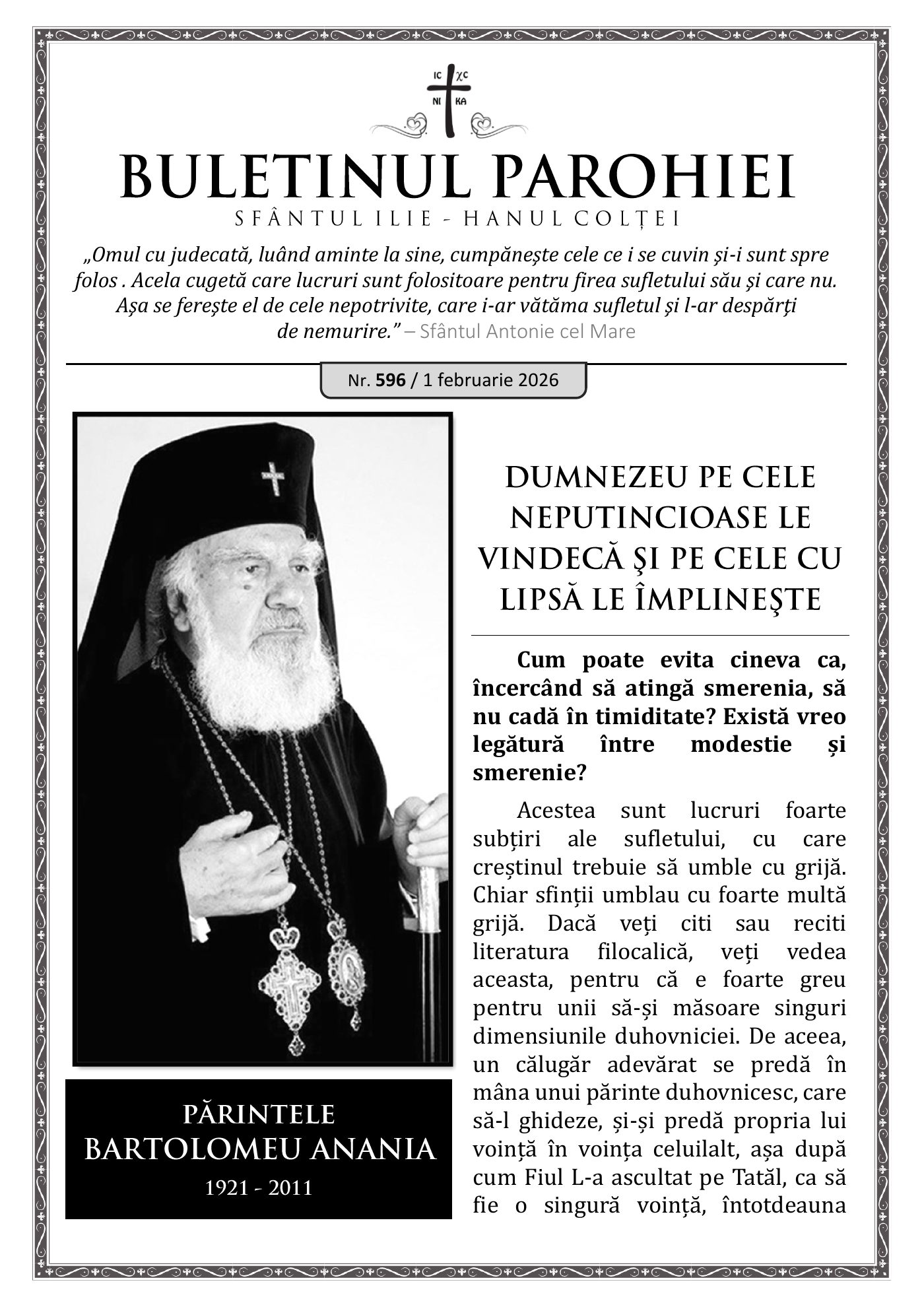 Pagina întâi a numărului 596