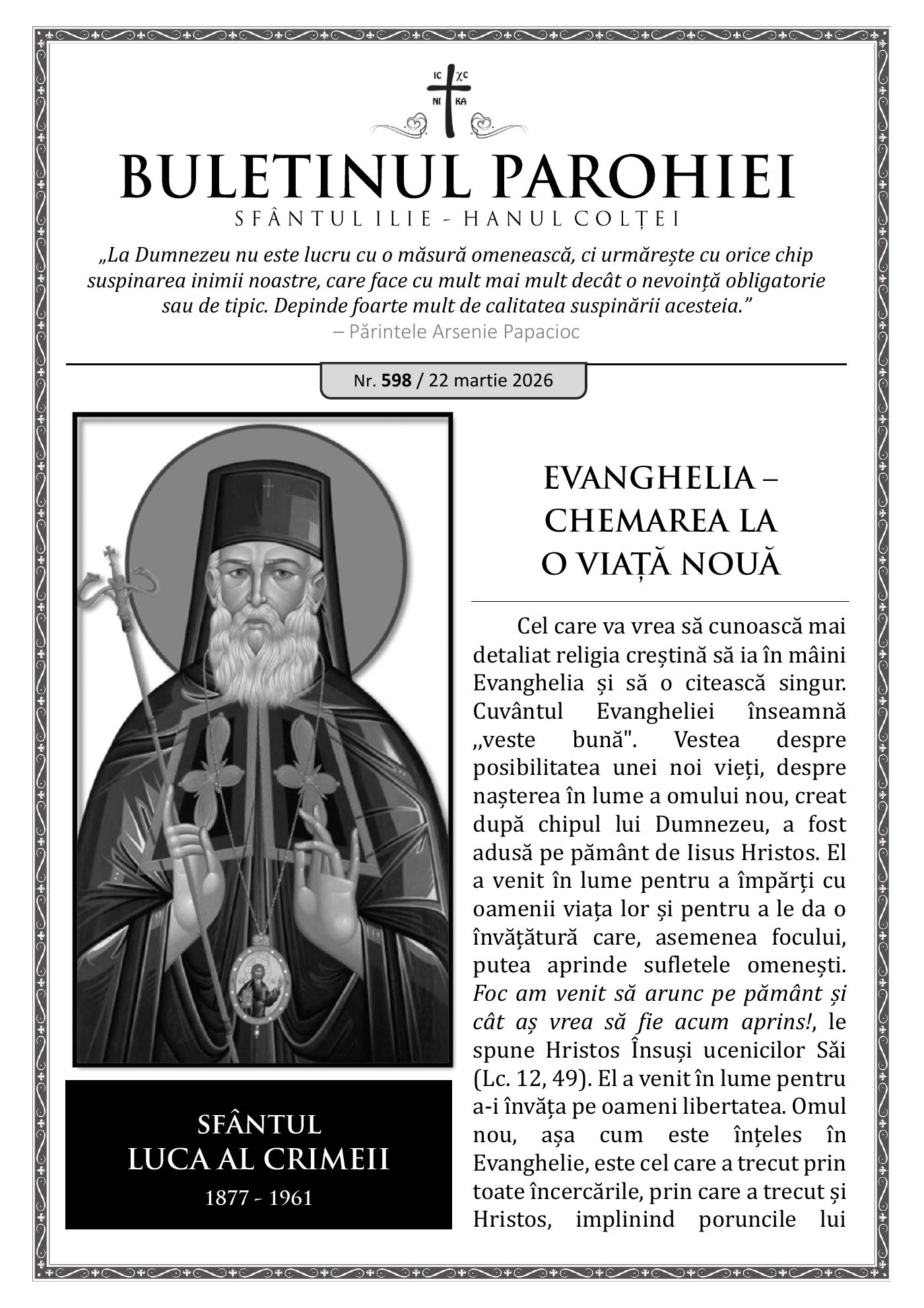 Pagina întâi a numărului 598